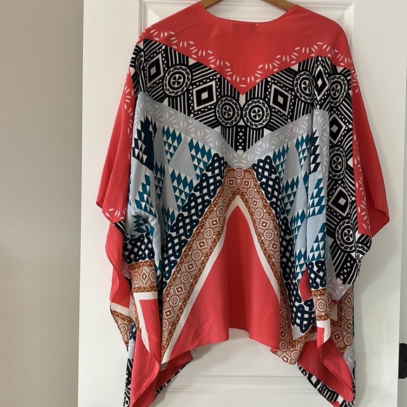 Matison Stone Silk Kimono, Open Front in Orange Teal Black Grey Rust - Picture 5 of 12